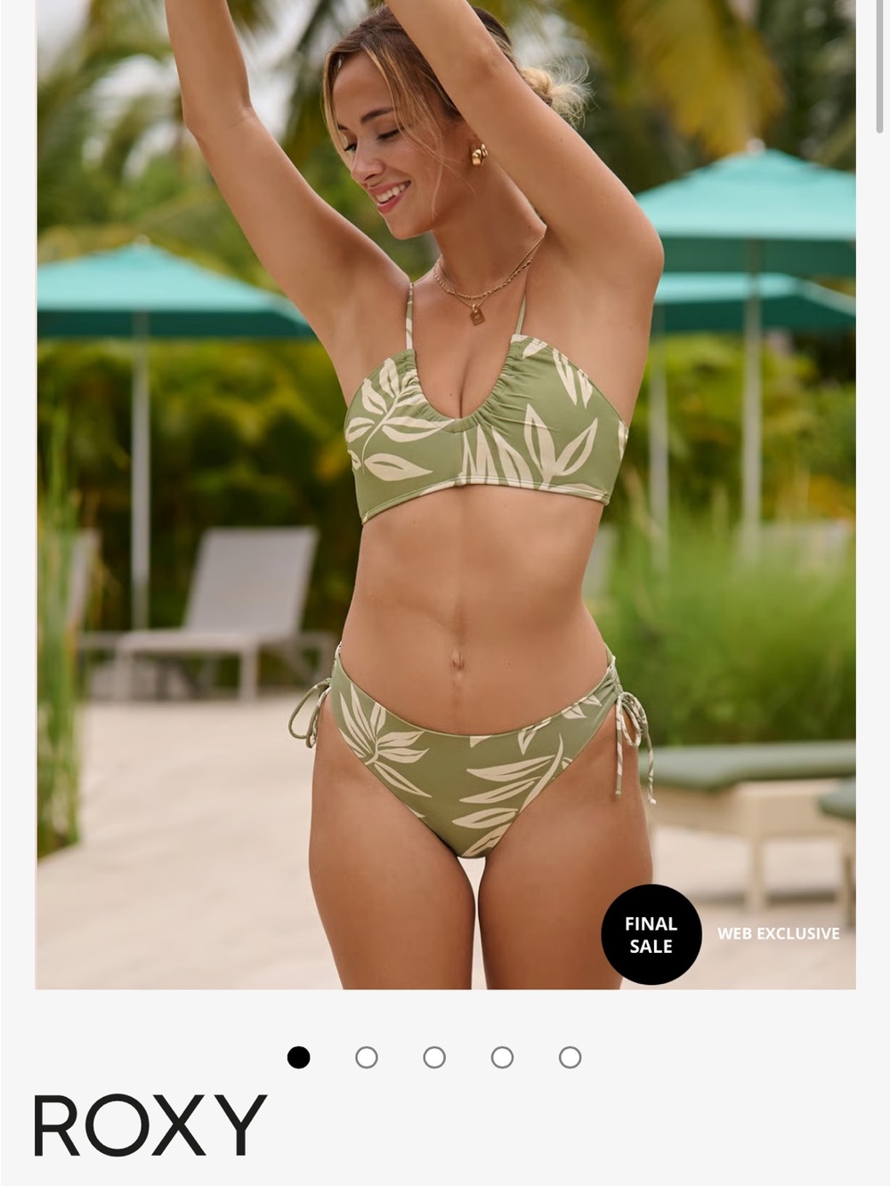 Roxy Olive Green Leaf Print Tie-Side Bikini Set